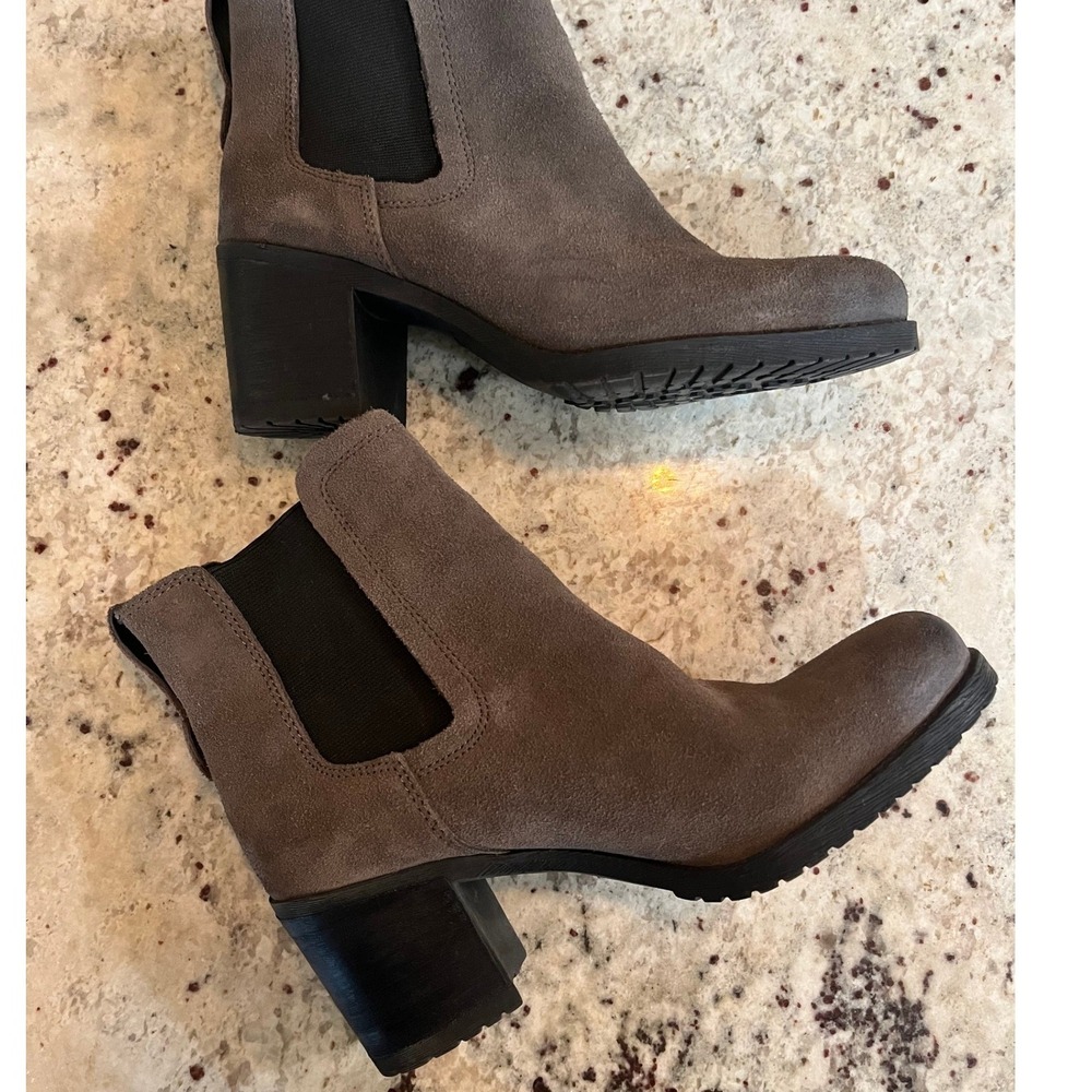 Sam Edelman Womens Suede Chelsea Block Heel Ankle Boots Taupe Grey Size 7